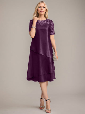 A-Line Scoop Knee-Length Mother of the Bride Dress With Applique & Sequins