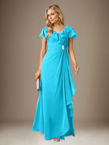 Stormy A-Line V-Neck Ruched Chiffon Dress
