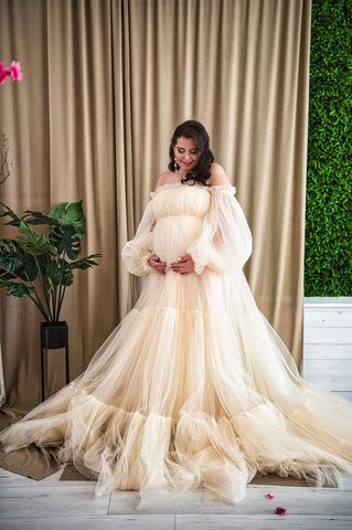 Champagne wedding pregnant dress