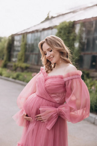 Pregnancy pink dress floor length baby shower dress
