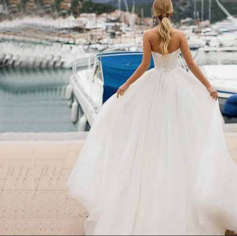 Princess Wedding Dress 2021 A-Line Sweetheart Sleeveless Backless Embroidery Chiffon Sweep Train Bridal Gown Vestidos De Noiva