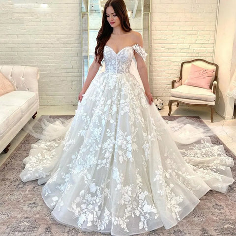 Princess Wedding Dresses For Elegant Women Off the Shoulder Sweetheart Lace Appliques Bridal Gown Ball Gown vestido de noiva