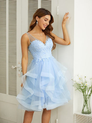 Applique V-neck Knee-Length Dresses SYH58