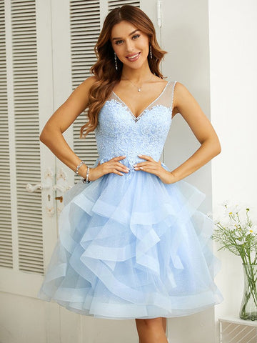 Applique V-neck Knee-Length Dresses SYH58