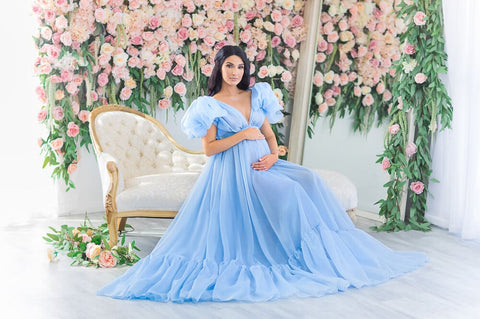 Blue Puffy Tulle Maternity Dresses for Photoshoot