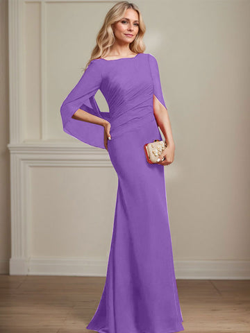 Trumpet/Mermaid Boat Neck Floor-Length Chiffon Mother of the Bride Dress With Pleated