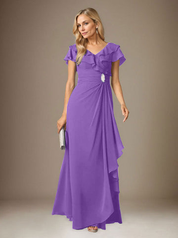 Stormy A-Line V-Neck Ruched Chiffon Dress