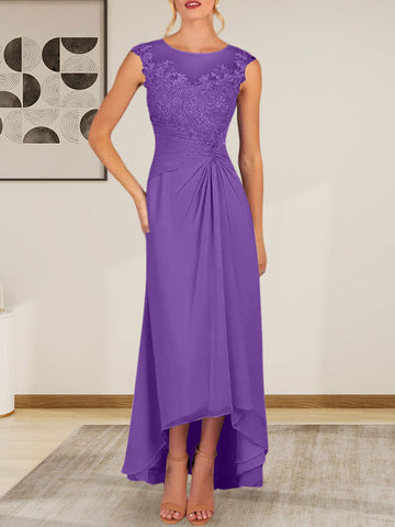 Vestido de gasa de encaje color champán, corte en A, escote redondo