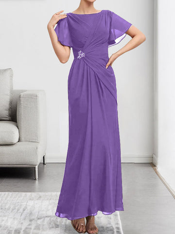 A-line Scoop Illusion Tea-Length Chiffon Lace Mother of the Bride Dress With Beading Sequins