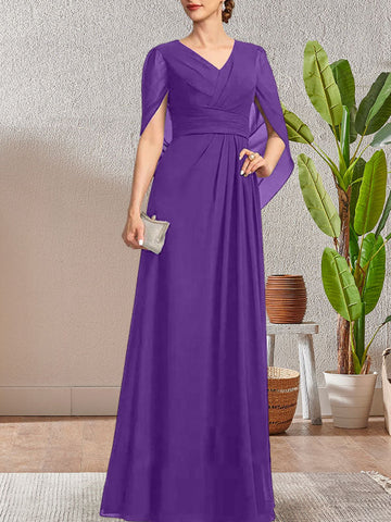 Dark Navy A-Line V-Neck Long Mother of Bride Dress