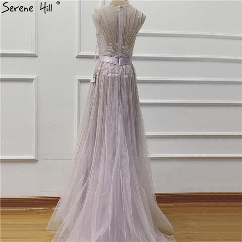 On Sale No Return No Refund Sale Purple  Dream O-Neck Sleeveless Sexy Evening Dresses Diamond Handmade Flowers A-Line Formal Dress 2025 LA6122