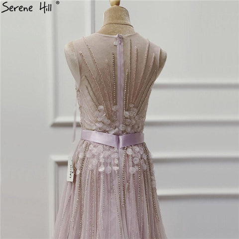 On Sale No Return No Refund Sale Purple  Dream O-Neck Sleeveless Sexy Evening Dresses Diamond Handmade Flowers A-Line Formal Dress 2025 LA6122