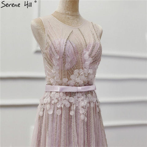 On Sale No Return No Refund Sale Purple  Dream O-Neck Sleeveless Sexy Evening Dresses Diamond Handmade Flowers A-Line Formal Dress 2025 LA6122