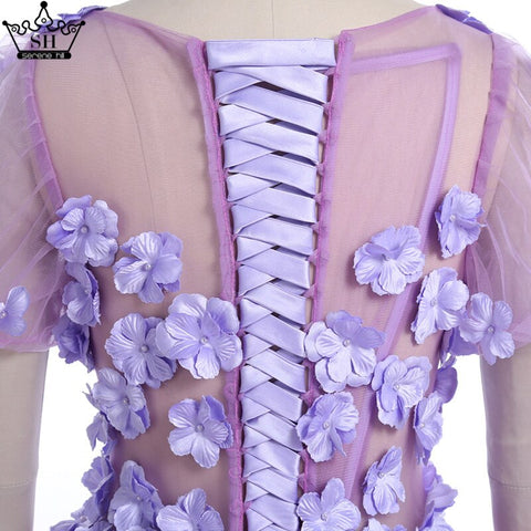 Sale Purple Flowers Beading Short Sleeves Tulle Wedding Dresses O-Neck Photography Bride Gown 2025 HA2025