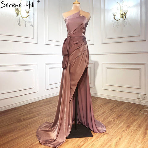 Purple Off Shoulder Sexy Evening Dresses 2025 Sleeveless Simple Mermaid Satin Formal Dress LA70394