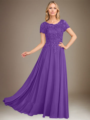 A-Line Scoop Floor-Length Chiffon Mother of the Bride Dress With Applique & Sequins