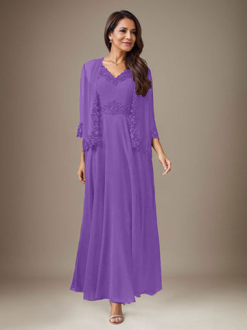 Plum A-Line Sequins Chiffon Dress