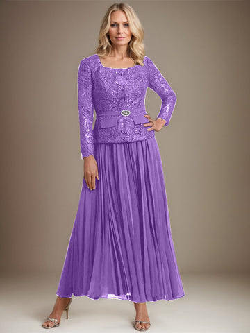 A-line Square Ankle-Length Chiffon Mother of the Bride Dress With Pleated