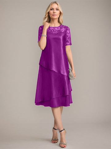 A-Line Scoop Knee-Length Mother of the Bride Dress With Applique & Sequins