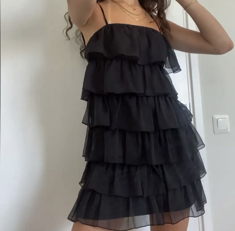 Robe de bal de fin d'année en tulle noir à plusieurs épaisseurs, robe de remise de diplôme noire Y2297