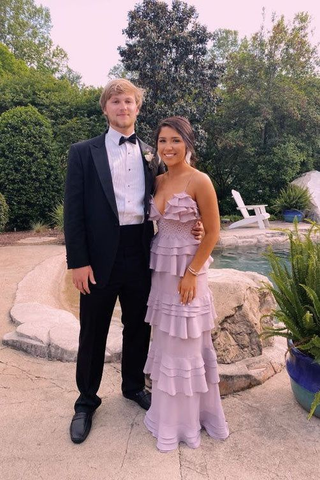 A-line Layers Long Prom Dress Unique Spaghetti Straps Evening Dress Y5205