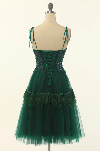 A-Line Green Tulle Above Knee Length Homecoming Dress Party Dress Y1703