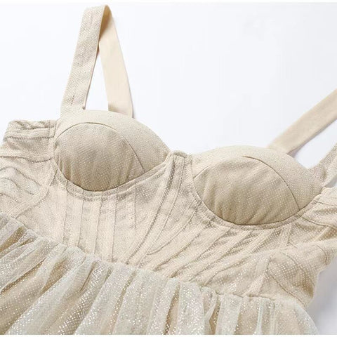 Robe de bal trapèze en tulle scintillant à décolleté cœur