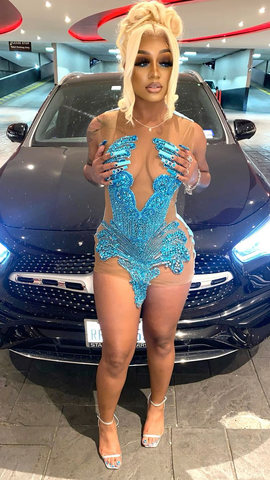 Vestido sexy azul sin mangas para fiesta de bienvenida, atuendo para el 22 cumpleaños para chicas negras Y2239