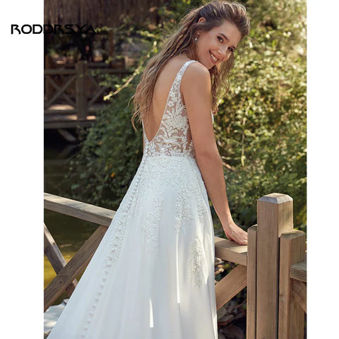 RODDRSYA Boho Wedding Dresses For Women  V-Neck Appliques Backless Bridal Gown With Button Vestidos De Novia  Custom Made