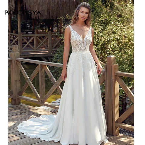 RODDRSYA Boho Wedding Dresses For Women  V-Neck Appliques Backless Bridal Gown With Button Vestidos De Novia  Custom Made
