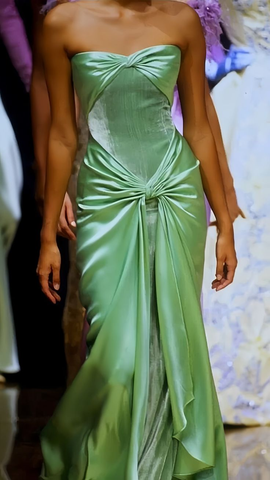 Robe de bal bustier élégante en velours satin vert Y7725