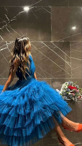 Vestido de noche de tul corte modesto en línea A Y4004