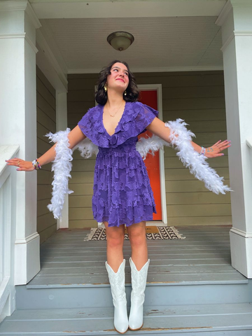 Robe de bal violette en dentelle, coupe trapèze, robe de soirée violette Y2496