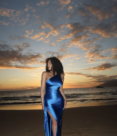 Robe de bal bleue asymétrique à une épaule, fente latérale, Y8150