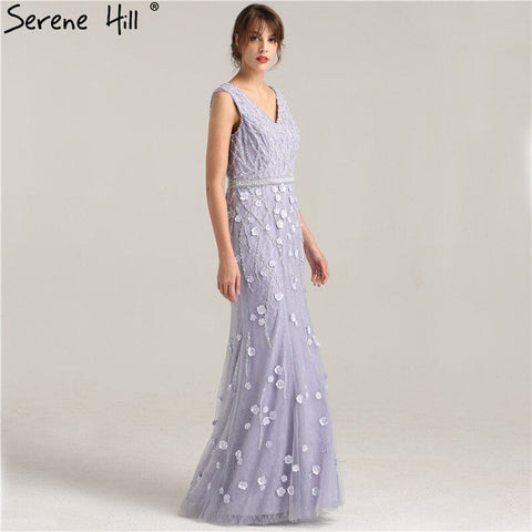 On Sale No Return No Refund Sale Real Photo Deep-V Sexy Evening Dress Long Beading Pearls Tulle Sleeveless Mermaid Party Evening Dress 2025 LA6255