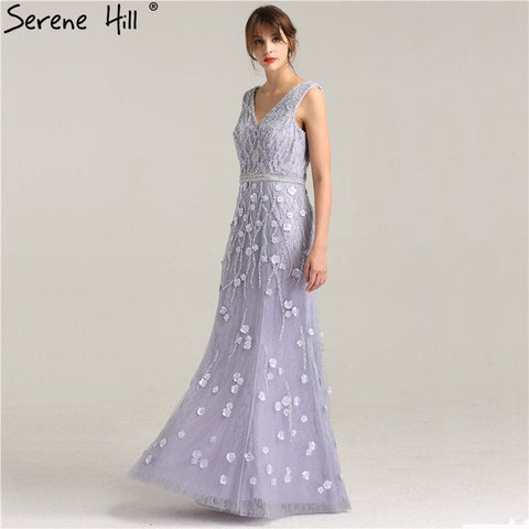 On Sale No Return No Refund Sale Real Photo Deep-V Sexy Evening Dress Long Beading Pearls Tulle Sleeveless Mermaid Party Evening Dress 2025 LA6255