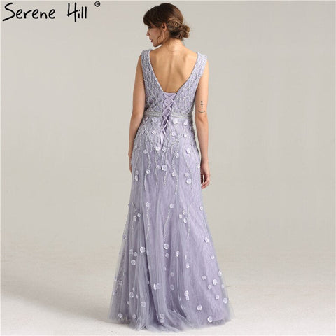 On Sale No Return No Refund Sale Real Photo Deep-V Sexy Evening Dress Long Beading Pearls Tulle Sleeveless Mermaid Party Evening Dress 2025 LA6255