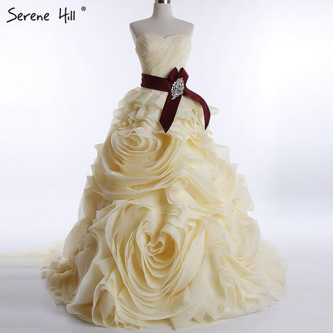 Real photo 2025  Brand Design Robe De Mariage Bridal  Wedding Dress Ruffles Beading Crystal  Burgundy Wedding Dress HM6681