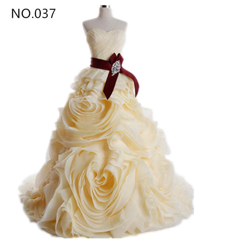 Real photo 2025  Brand Design Robe De Mariage Bridal  Wedding Dress Ruffles Beading Crystal  Burgundy Wedding Dress HM6681