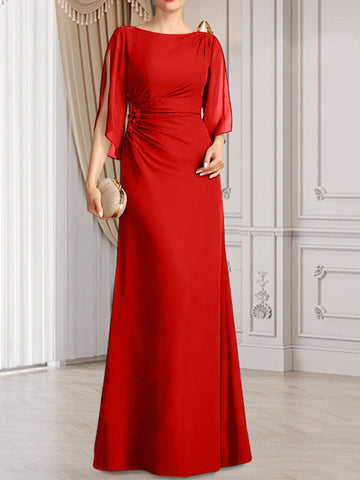 Vestido de corte recto/columna, largo hasta el suelo, de gasa, para la madre de la novia, con plisados ​​y cuentas.