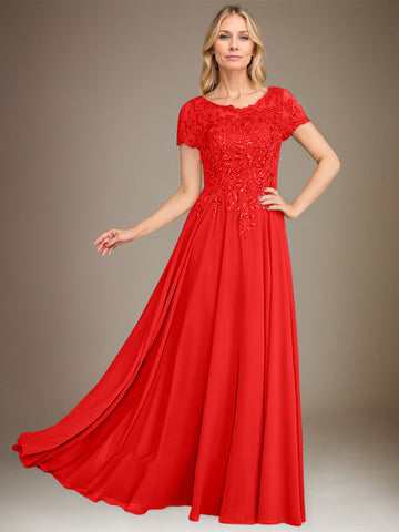 A-Line Scoop Floor-Length Chiffon Mother of the Bride Dress With Applique & Sequins