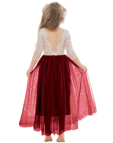 Angelic White Lace A-Line Long Sleeve Tulle Flower Girl Dress