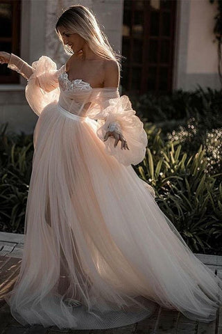 Romantic Backless Beach Wedding Dresses With Sleeves, Bridal Dress