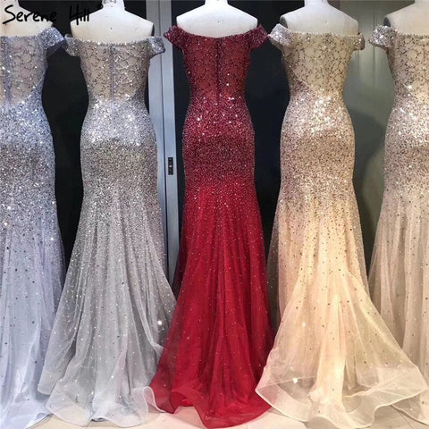 Rose Gold Dubai Luxury Off Shoulder Evening Dresses Sequined Sexy Sparkle Mermaid Formal Dress 2025 LA6232