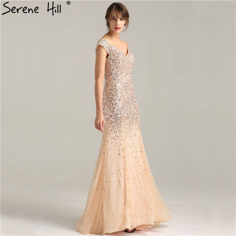 Rose Gold Dubai Luxury Off Shoulder Evening Dresses Sequined Sexy Sparkle Mermaid Formal Dress 2025 LA6232