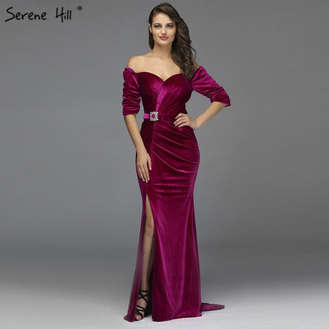 Rose Off Shoulder Half Sleeve Evening Dresses Latest Design Mermaid Sexy Evening Gowns 2025 LA60894