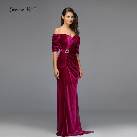 Rose Off Shoulder Half Sleeve Evening Dresses Latest Design Mermaid Sexy Evening Gowns 2025 LA60894