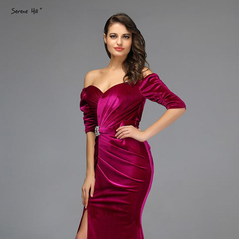 Rose Off Shoulder Half Sleeve Evening Dresses Latest Design Mermaid Sexy Evening Gowns 2025 LA60894