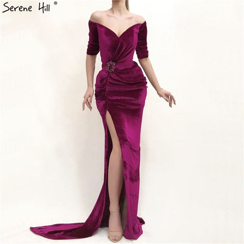 Rose Off Shoulder Half Sleeve Evening Dresses Latest Design Mermaid Sexy Evening Gowns 2025 LA60894