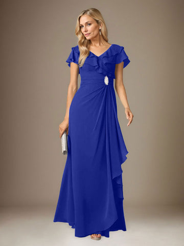 Stormy A-Line V-Neck Ruched Chiffon Dress